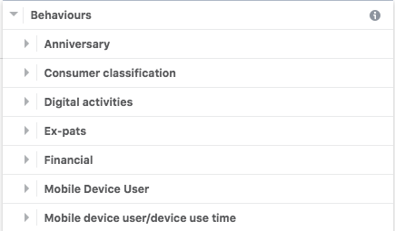 The behavioural options to select for your audience