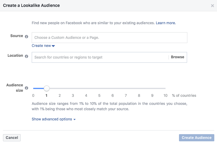 The options to create a lookalike audience