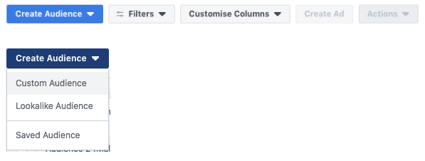 Tabs in Facebook to create audiences