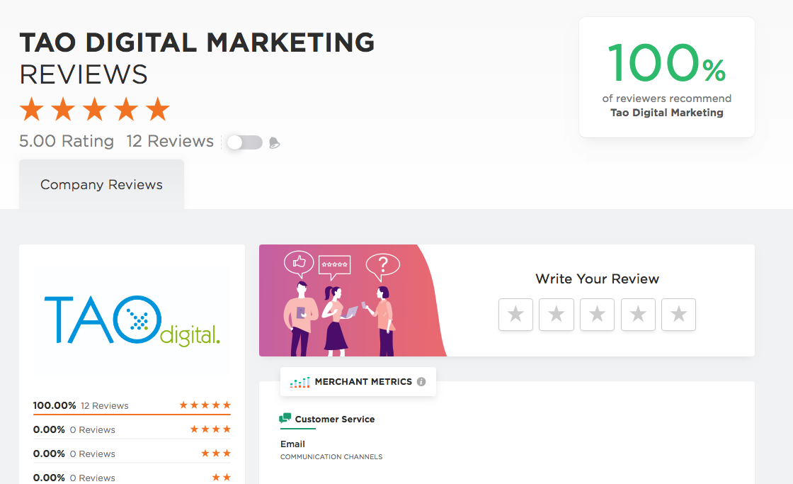 Tao Digital Marketing Company reviews page