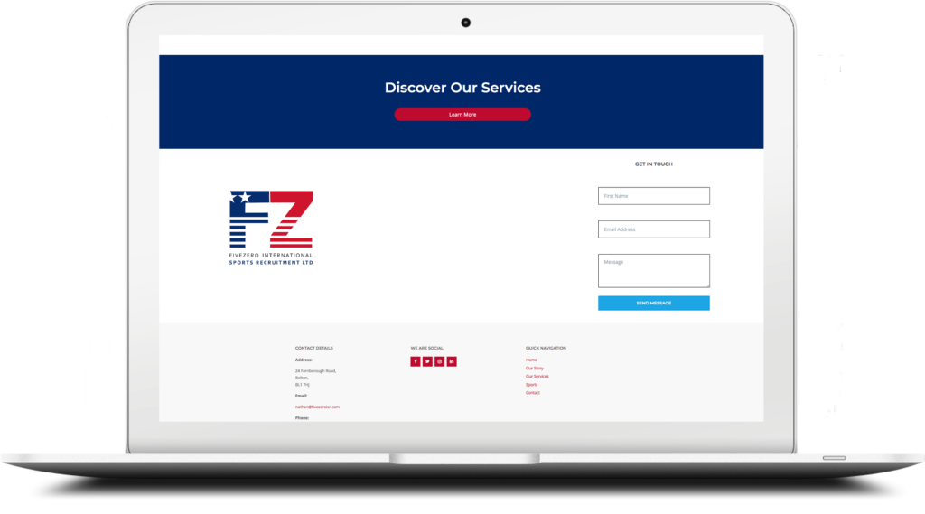 fivezero desktop navigation Page navigation on the fivezero website