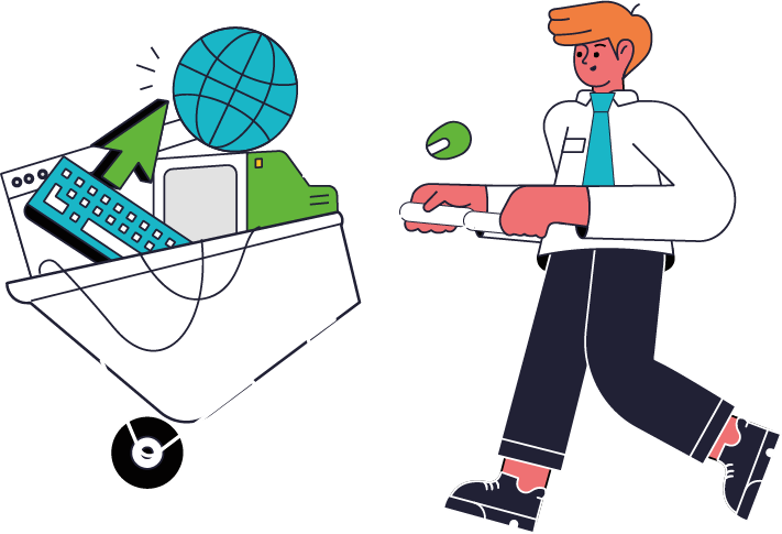 Graphic of a person with a wheelbarrow of data