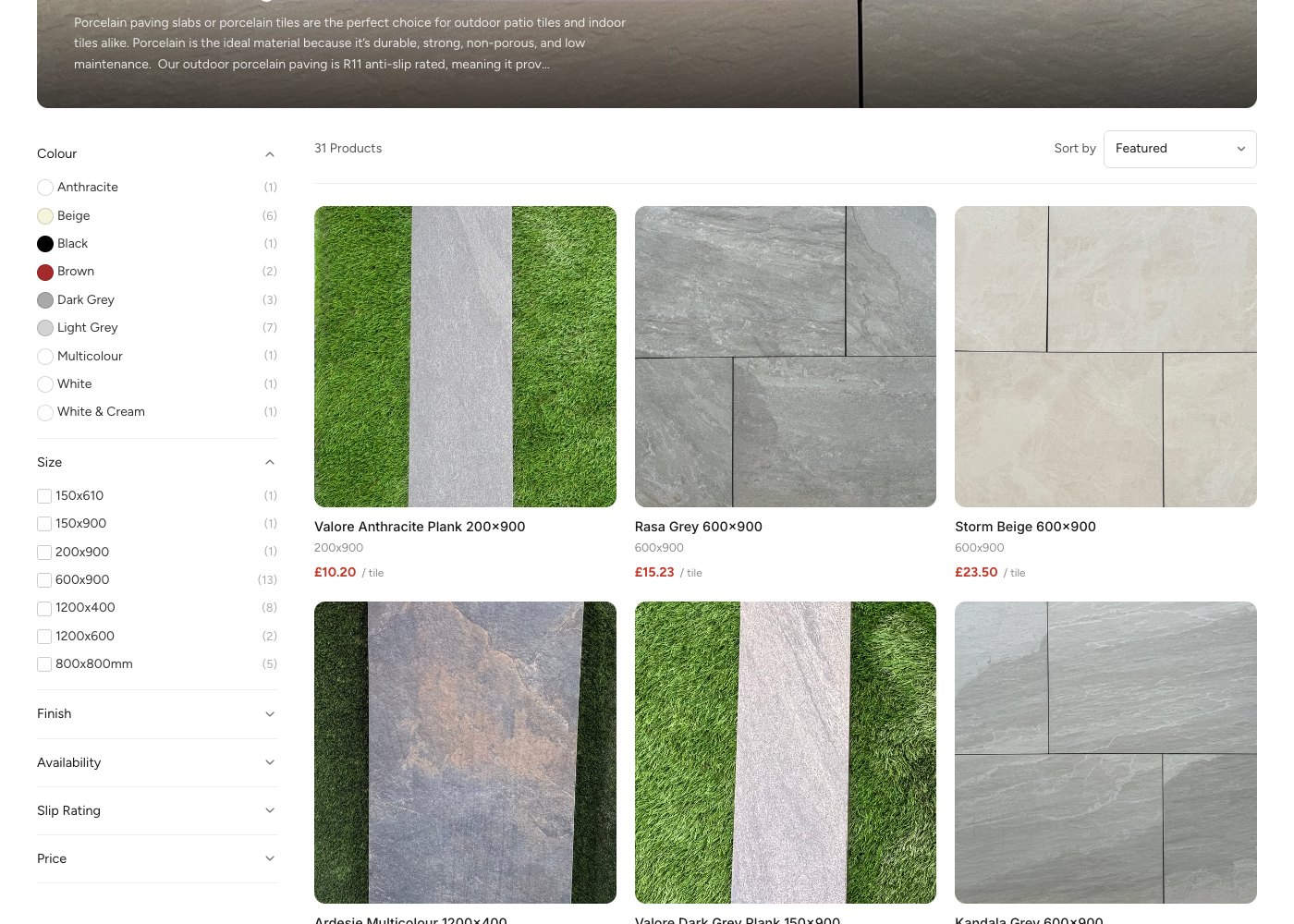 The Build Pave porcelain paving collection, with colour and size filters